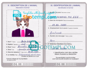 Congo cat (animal, pet) passport PSD template, fully editable
