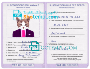 Holy See cat (animal, pet) passport PSD template, completely editable