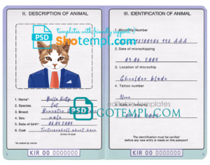 Kiribati cat (animal, pet) passport PSD template, completely editable