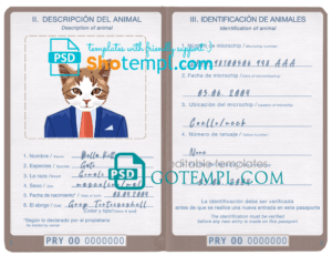 Paraguay cat (animal, pet) passport PSD template, fully editable