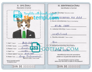 Slovenia cat (animal, pet) passport PSD template, fully editable