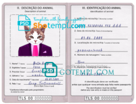 Timor-Leste cat (animal, pet) passport PSD template, fully editable