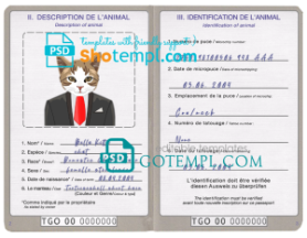 Togo cat (animal, pet) passport PSD template, completely editable