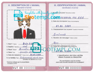 Vanuatu cat (animal, pet) passport PSD template, completely editable