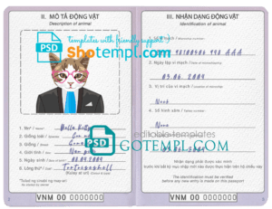 Vietnam cat (animal, pet) passport PSD template, fully editable