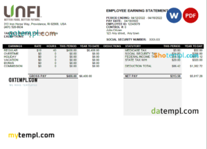 USA retail company earning statement template in Word and PDF format