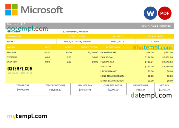 USA technologies company employee sheet template in Word and PDF format