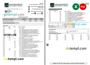 USA Woodforest bank statement Excel and PDF template, 3 pages