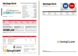 Australia Heritage bank statement Word and PDF template, 2 pages