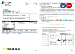 USA Oklahoma SNB bank statement Word and PDF template, 2 pages