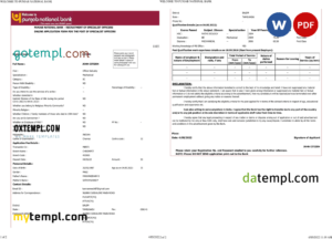 India Punjab National Bank statement Word and PDF template, 2 pages