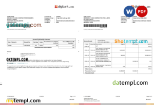 Indonesia DBS Digibank statement, Word and PDF template, 2 pages