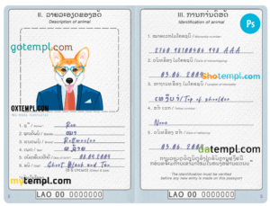 Laos dog (animal, pet) passport PSD template, completely editable