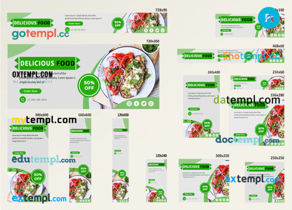 # culinary green editable banner template set of 13 PSD