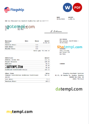 United Kingdom Flagship Merchant Services credit card service company pay stub Word and PDF template