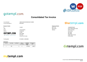 UAE Abu Dhabi Union National bank statement, Word and PDF template, 2 pages