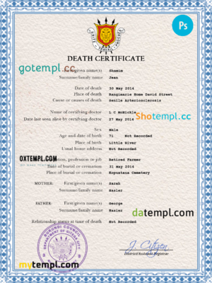 Burundi vital record death certificate PSD template