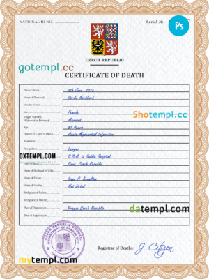 Czechia death certificate PSD template, completely editable