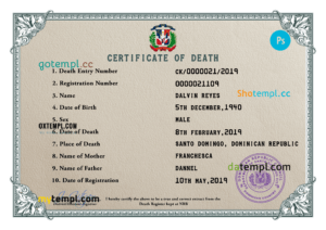 Dominican Republic vital record death certificate PSD template