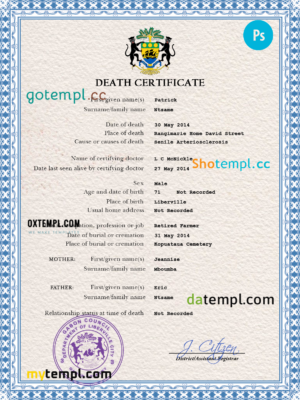 Gabon vital record death certificate PSD template