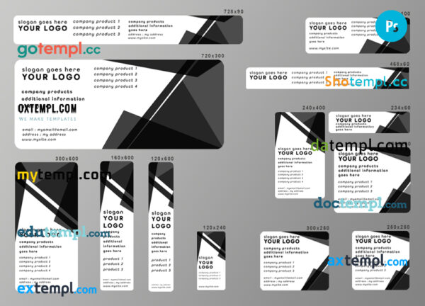 # sleek black editable banner template set of 13 PSD
