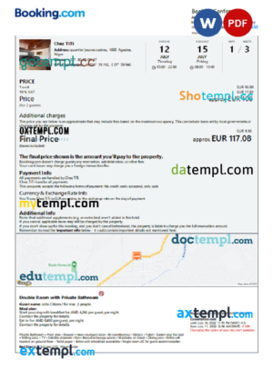 Niger hotel booking confirmation Word and PDF template, 2 pages