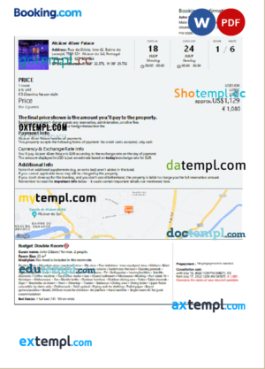 Portugal hotel booking confirmation Word and PDF template, 2 pages