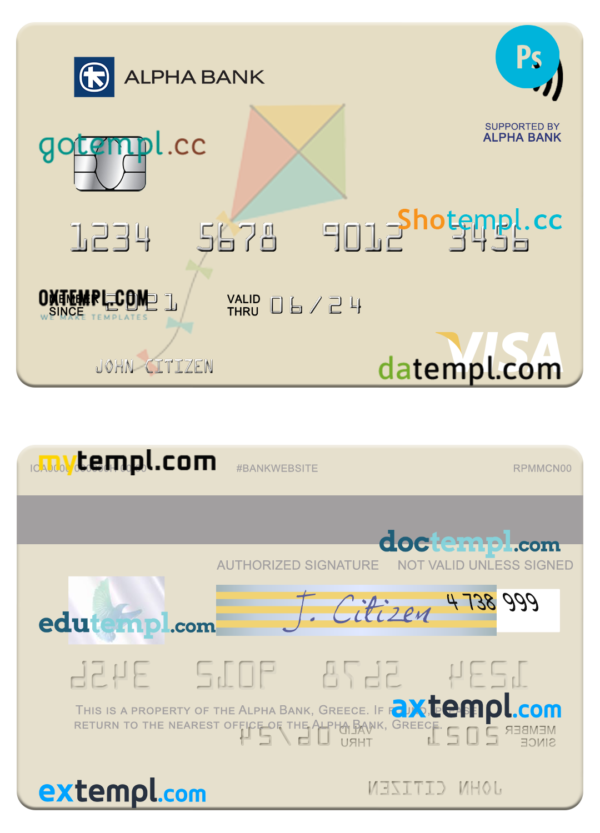 Greece Alpha bank visa credit card PSD template, version 3