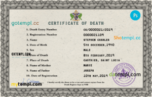 Saint Lucia vital record death certificate PSD template