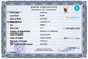 Cameroon vital record birth certificate PSD template