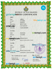 San Marino birth certificate PSD template, completely editable