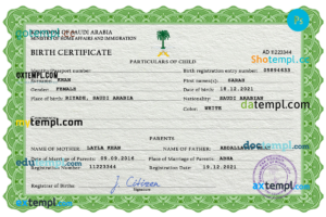 Saudi Arabia vital record birth certificate PSD template
