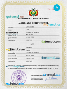 Bolivia marriage certificate PSD template, fully editable