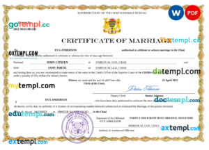 Chad marriage certificate Word and PDF template, completely editable