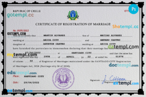 Chile marriage certificate PSD template, completely editable