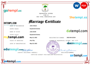 Equatorial Guinea marriage certificate Word and PDF template, fully editable