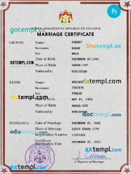 Ethiopia marriage certificate PSD template, fully editable