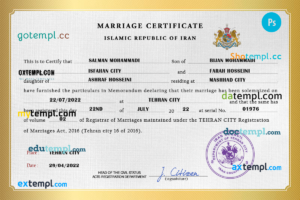 Iran marriage certificate PSD template, fully editable