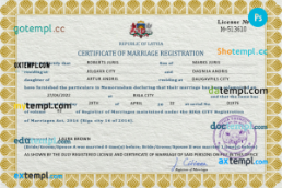 Latvia marriage certificate PSD template, fully editable