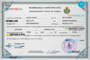 Samoa marriage certificate PSD template, completely editable