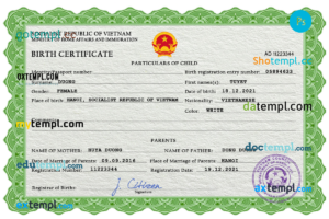 Vietnam birth certificate PSD template, completely editable