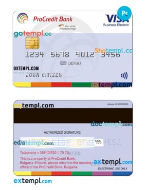 Bulgaria ProCredit bank visa credit card PSD template, completely editable