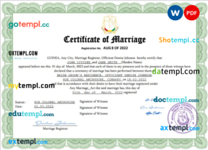 Guinea marriage certificate Word and PDF template, fully editable