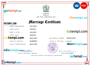 Pakistan marriage certificate Word and PDF template, fully editable