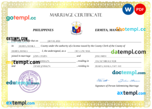 Philippines marriage certificate Word and PDF template, completely editable