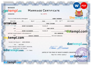 Singapore marriage certificate Word and PDF template, fully editable