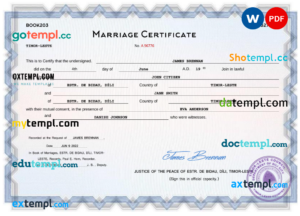 Timor-Leste marriage certificate Word and PDF template, completely editable
