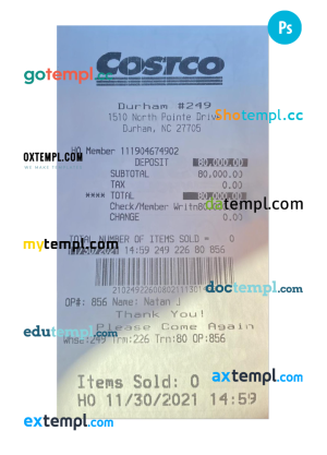 COSTCO payment receipt PSD template