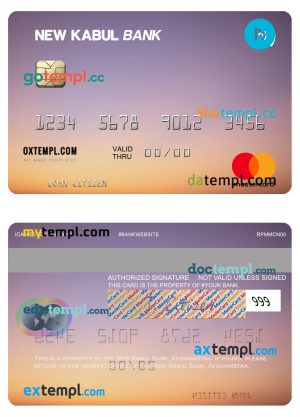 Afghanistan New Kabul Bank mastercard template in PSD format