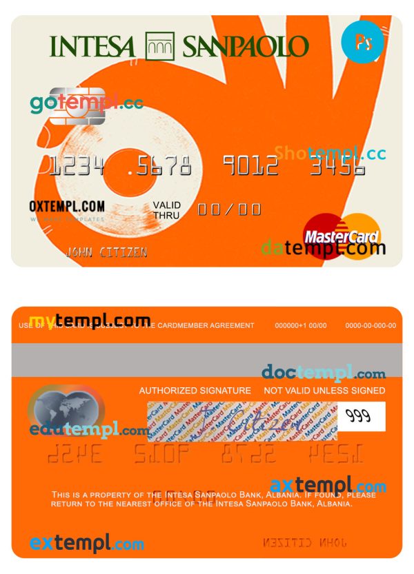 Albania Intesa Sanpaolo Bank mastercard template in PSD format